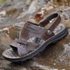 Sandals men's summer new slippers soft rubber sole trendy shoes first layer cowhide fashion leather casual beach shoes