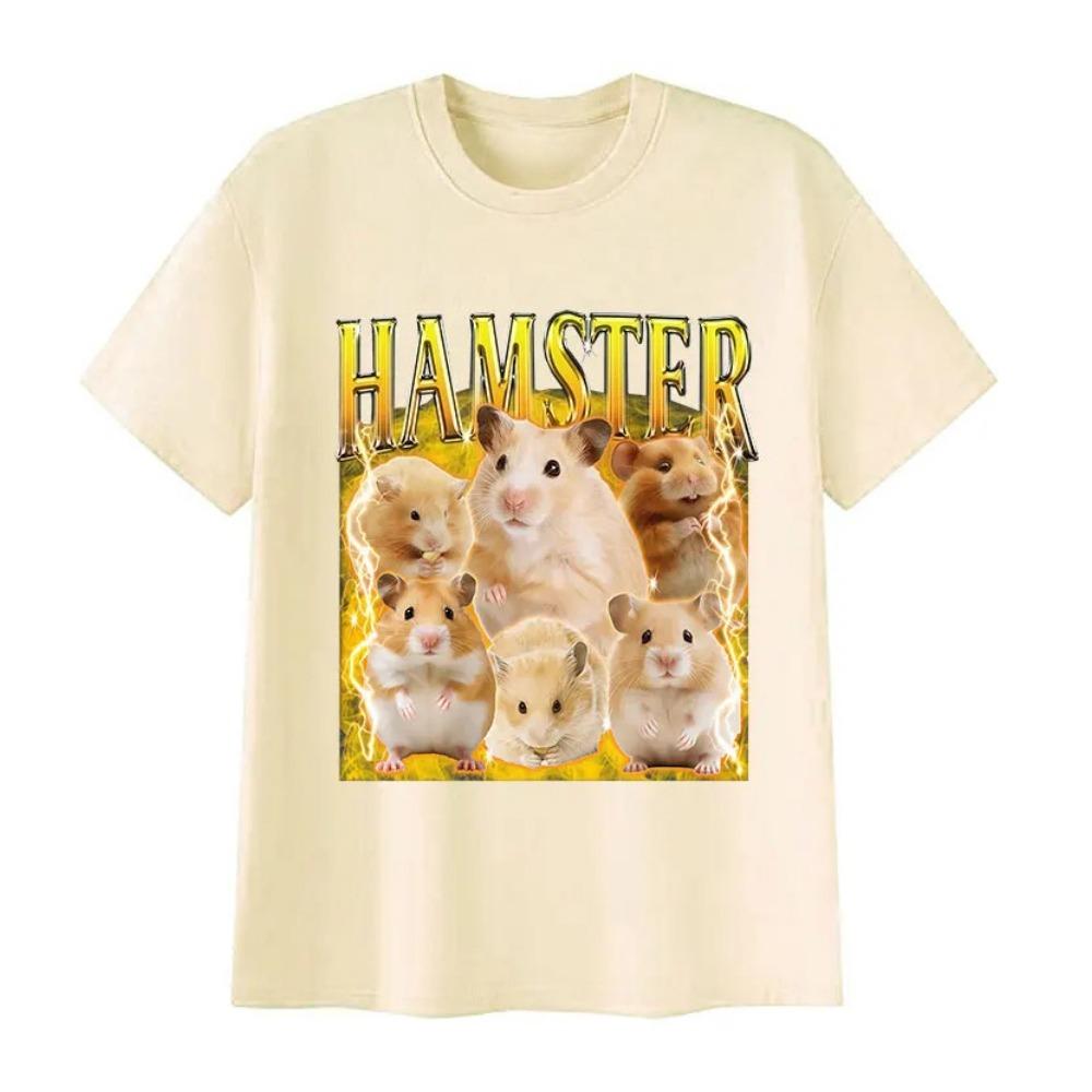 Funny Hamster Meme Graphic T Shirt Men Women Vintage Harajuku T-shirts Casual High Quality Oversized Cotton T-shirt Tops