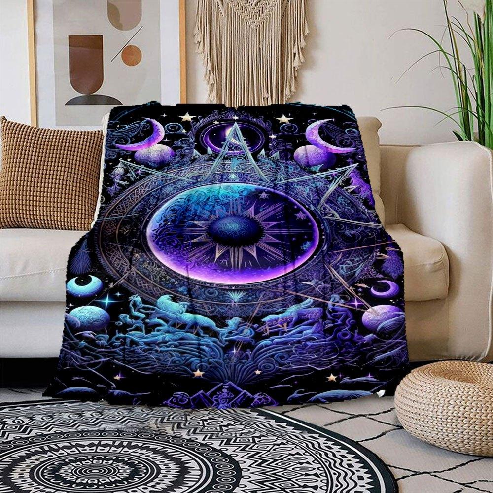 Зачарованная небесная мандала - Мистический астральный декор  Плед Фланелевый плед для дивана, кровати, путешествий, кемпинга, офиса 100x150cm