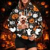 Dámská módní mikina s kapucí a potiskem na Halloween s kapsou na mazlíčka, ležérní mikina