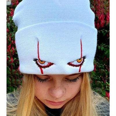 Bestickte Wollmützen Mütze Gruselige Clownaugen Strickmütze Warme Absicherung Hip-Hop-Mütze Woll-Halloweenmütze Beanies Streetwear