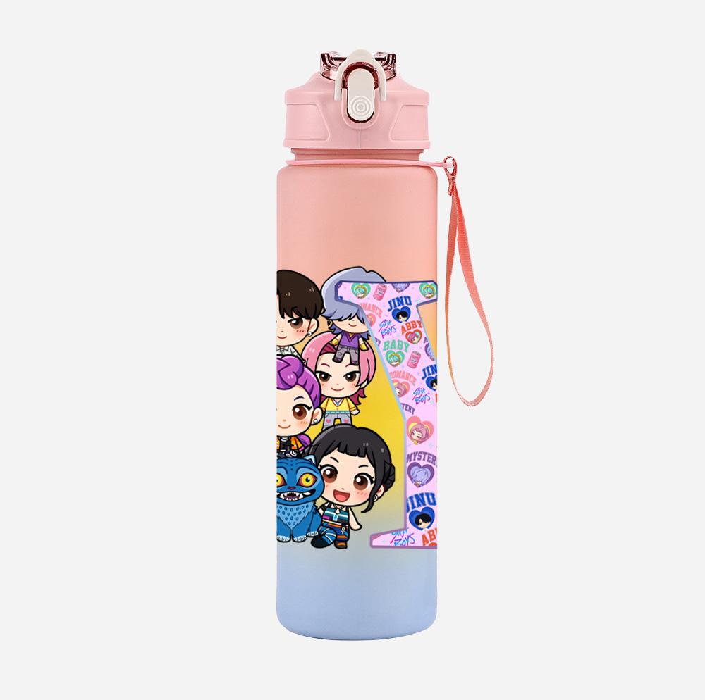 26 English Letter K-Pop Demon Hunters Printed 750Ml Water Bottle Large Capacity Drinking Cup Portable Children Outdoor Sports Water Cup