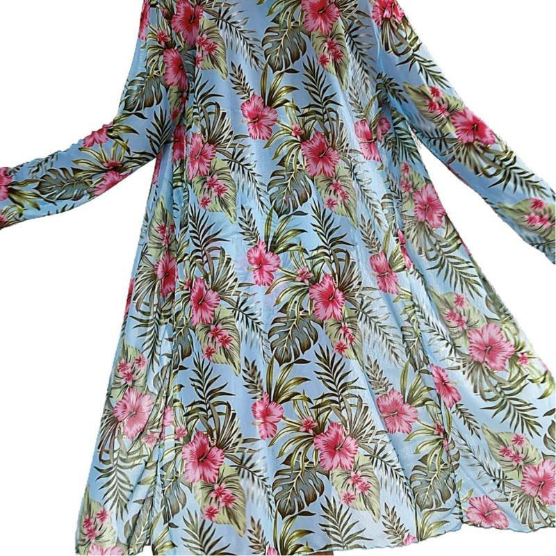 Hawaiian Floral Print Triangle Bikini with Long Sleeve Beach Cover Up