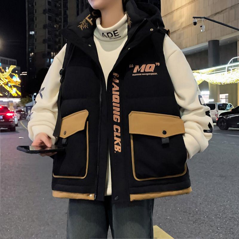 Men's Winter Two-Piece Look Vest: Thickened Down Cotton Casual Cape Coat