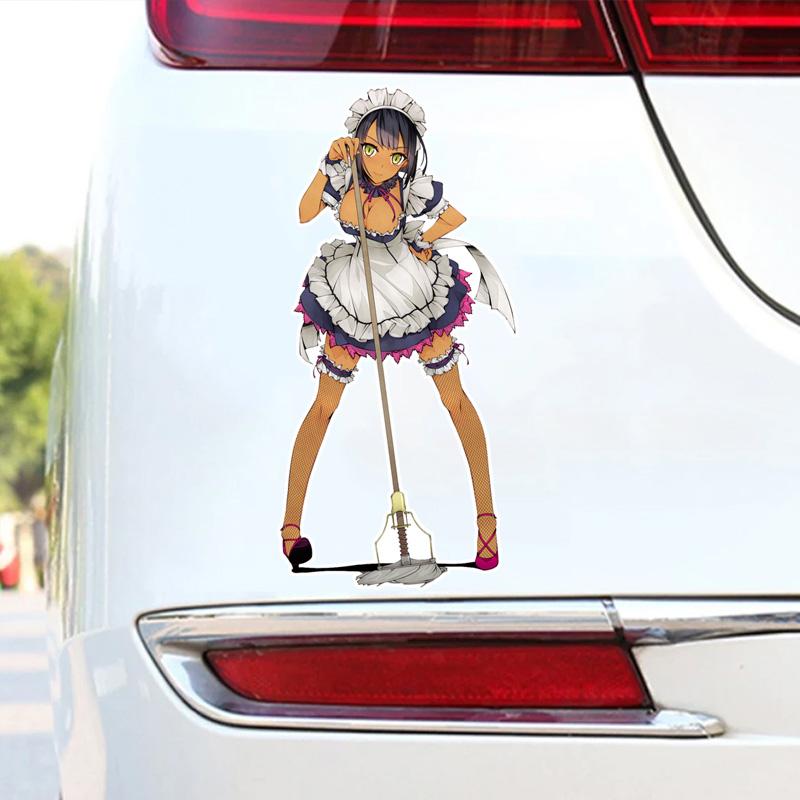 Anime Girl Car Sticker Personality Shy Woman Cartoon PVC Decal Skateboard Campervan Car Shape
