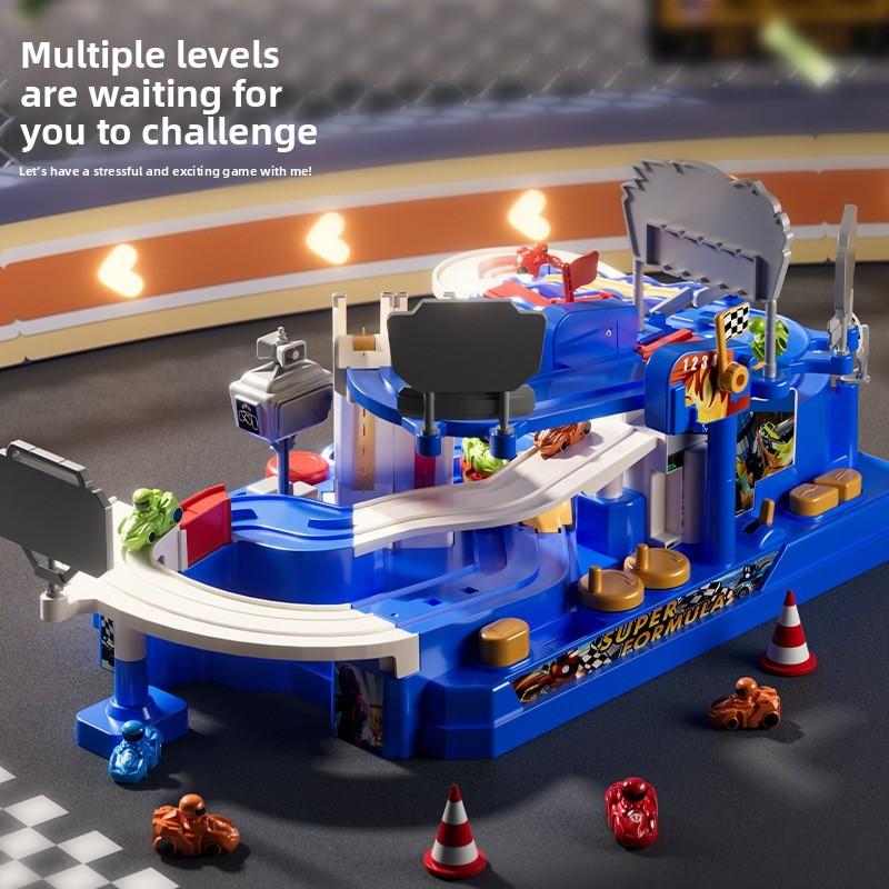 Plastic Childrens Race Car Track Set With Doublesided For Kids Playroom Fun