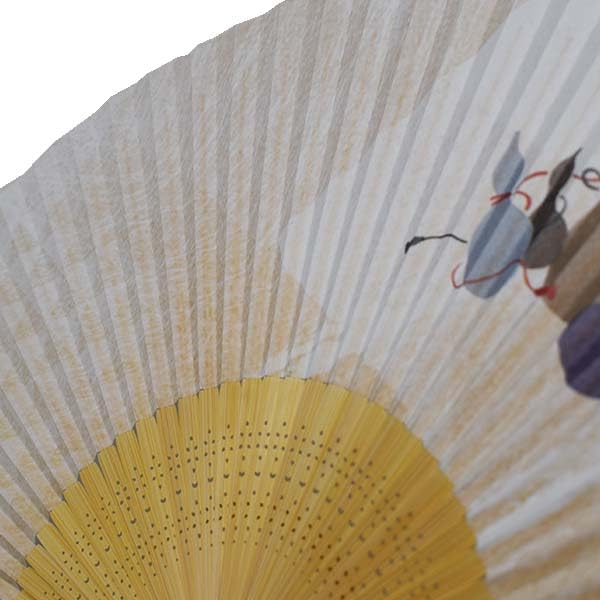 Kimono Folding White Bamboo with Carved Gourd [Stylish Iroha] Men's Fan, Design, Scented,