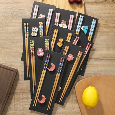 Baguettes chinoises japonaises en bois pour sushi, ensemble de baguettes à motif mignon pour restaurant, ménage, pratique, porte-baguettes