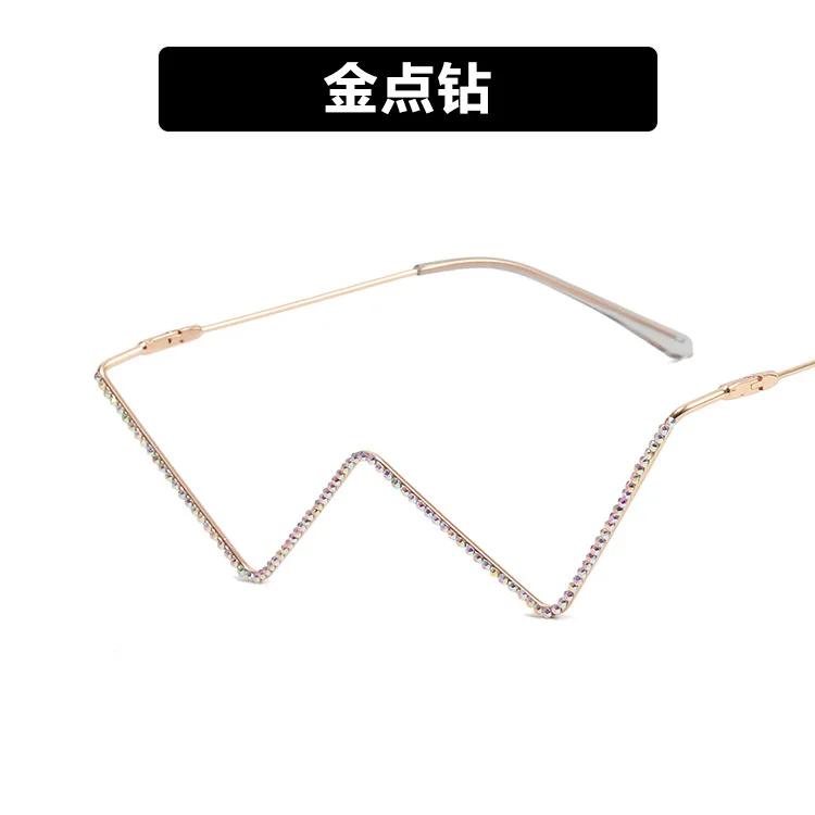 Vintage No Lens Women Sun Glasses Colorful Luxury Brand Rainbow Diamond Decoration Eyewear Fashion Half Metal Frame Decorative