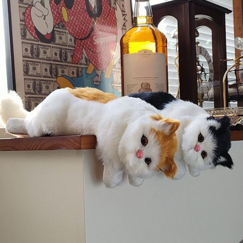 Simulation Furry Hanging Cat Realistic Cat Doll Animal Figurines Plush Hanging Kitten Toy Cute Kitten Model Gift Home Tv Decor