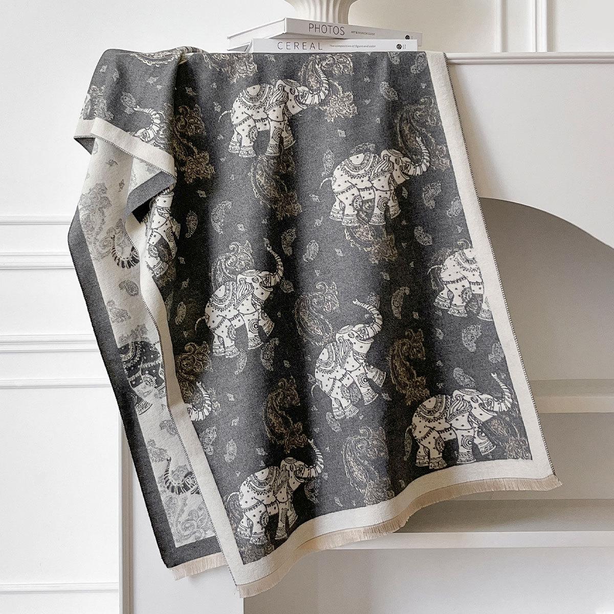 

Imitation Cashmere Scarf Winter Elephant Thickened Scarf Neck Protection Warm Shawl Double-Sided Jacquard Scarf Women 185*65cm