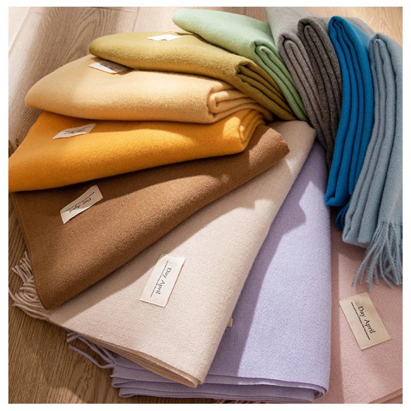 Winter Cashmere Scarves Women Warm Shawls Wraps Solid Colors Neckerchief Men Scarf Fashion Hijab Stoles Pashmina With Tassels