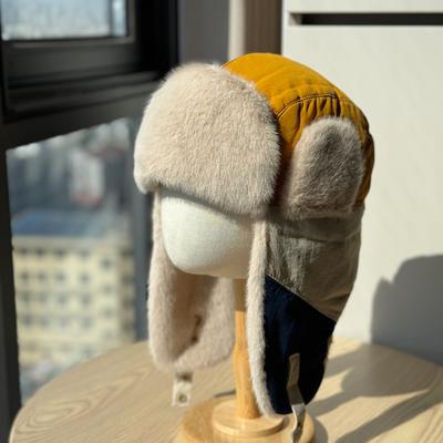 New Winter Color Blocked Thickened Lei Feng Hat for Men and Women Outdoor Cycling Warm Ear Protection Hat Northeast Cold Proof Pilot Hat