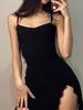 European & American Style Ruffle-Edge Bodycon Camisole Dress with Slit