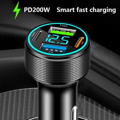 200W 4 Port USB Car Charger Type C PD  Fast Charging Adapter For Huawei OPPO Oneplus IPhone 14 Pro Max 13 12 11 Mini XS