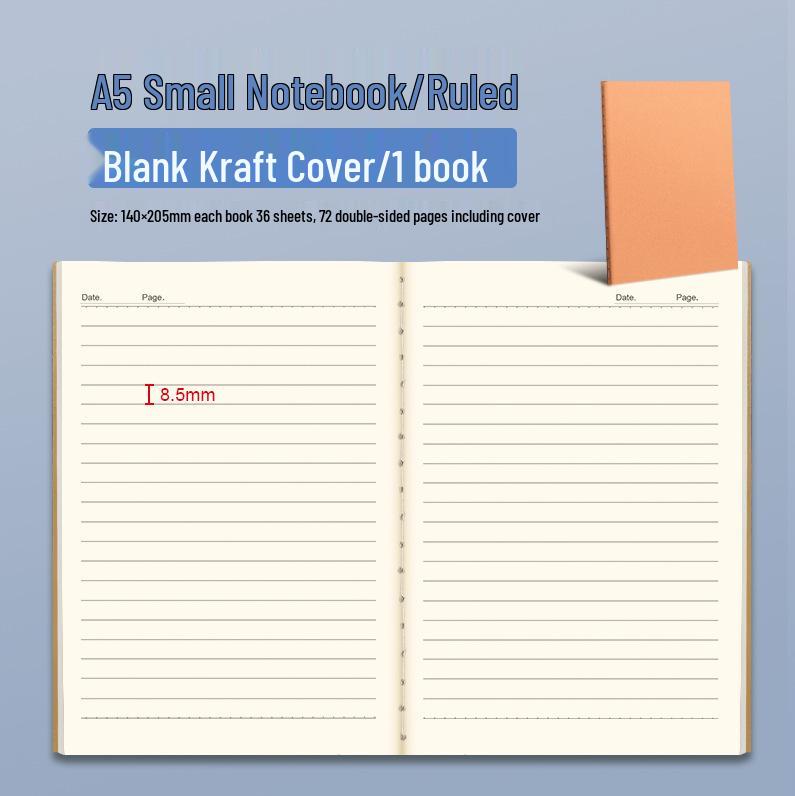 A5 Softcover Lined Kraft Paper Notebook for Students