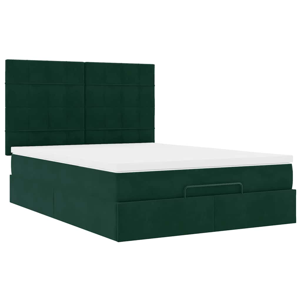 Enjoy a Restful Night S Sleep with This Ottoman Bed with Mattress In Dark Green 140 X 190 Cm Velvet Fabric