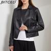 BITCED Fashion Knitted Leather Jacket for Women with Straps Trendy Clothing Casual Jacket