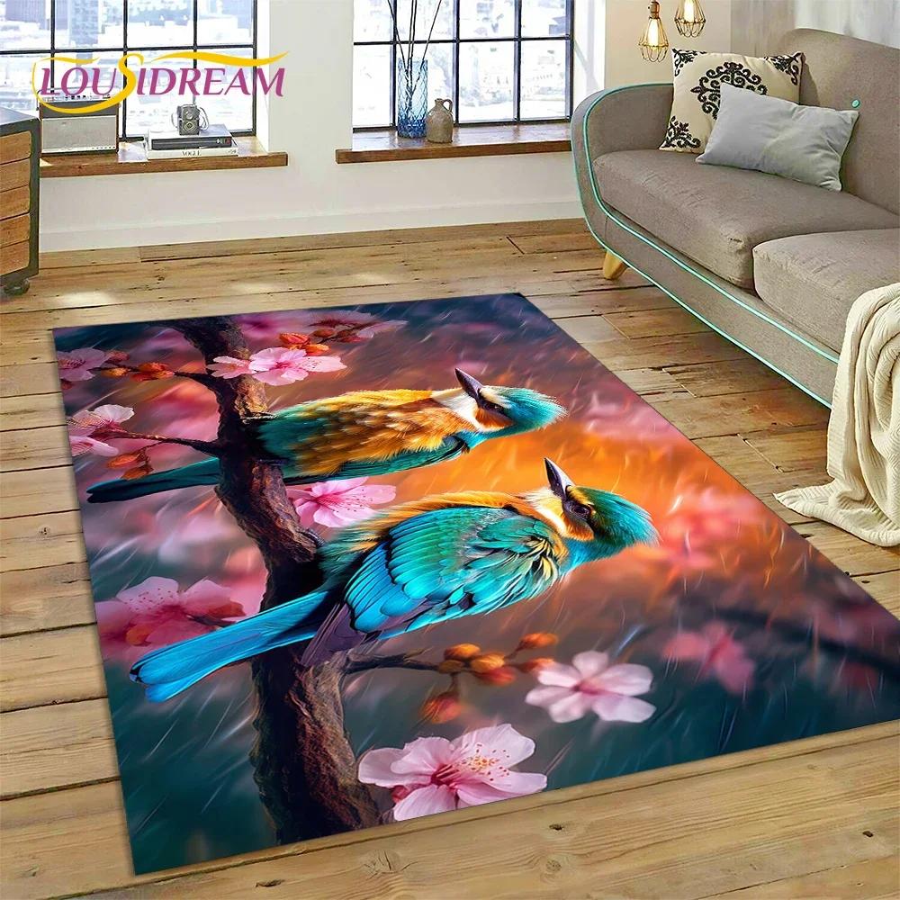Niedlicher Teppich mit Traumvögeln, Papagei, Pfau, Cartoon-Motiv, für Schlafzimmer, Wohnzimmer, Zuhause, Sofa-Dekoration, Kinderspiel, große Deko-Bodenmatte