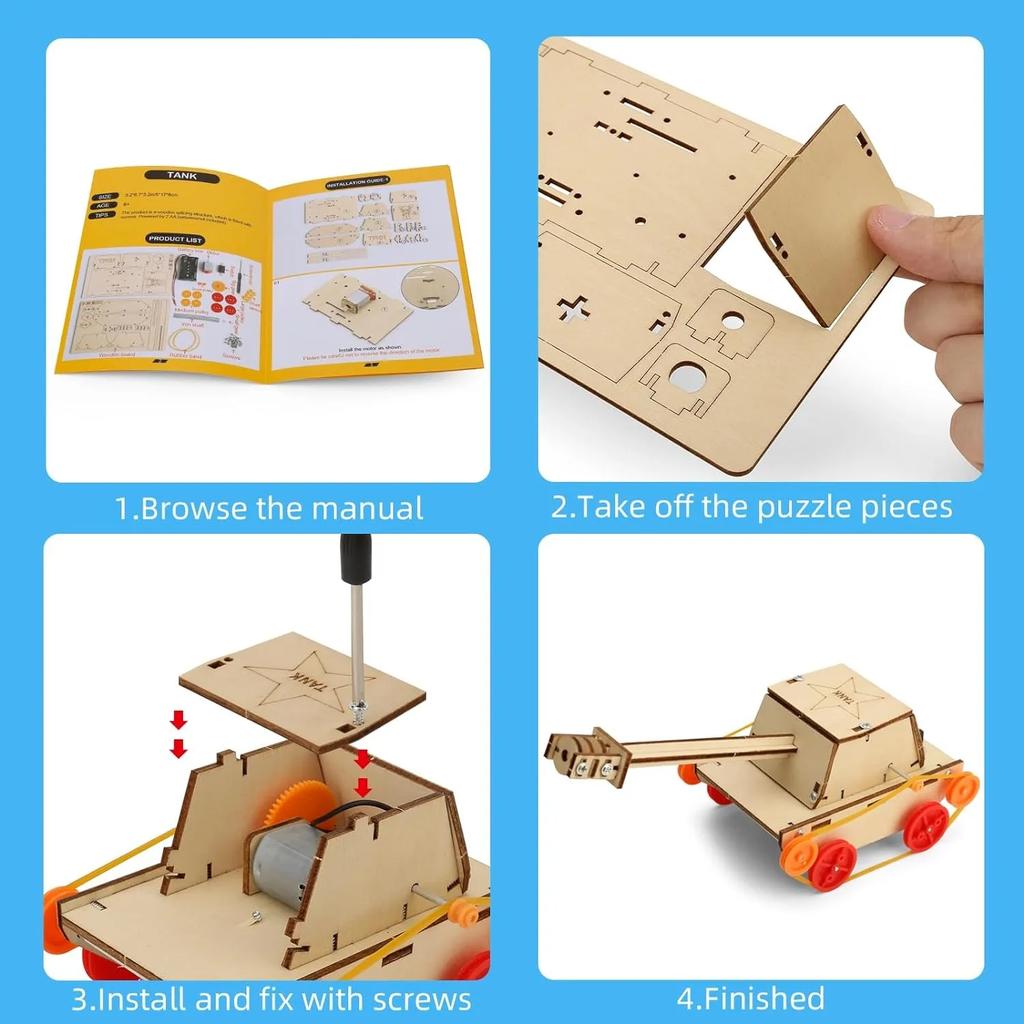 6 In 1 Wood Car Building Kits with Helicopter Tank STEM Kits DIY 3D Wooden Puzzles Craft Projects Science Set for Kids Boys