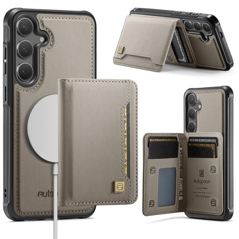 Magnetic Wireless Charging Leather Flip Phone Case for Samsung Galaxy S25 Edge S24 Ultra Plus A56 A36 A26 A16 Wallet Card Cover