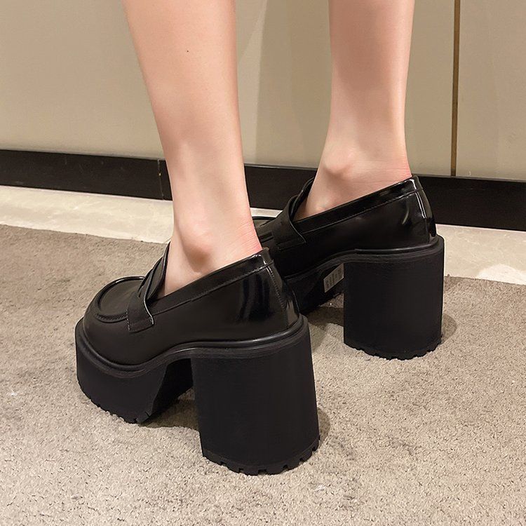 Increase British Style High Heel Thick Heel Women's Single Shoes Women's Outer Wear 2025 Spring and Summer Fashion Platform French Retro Single Shoes