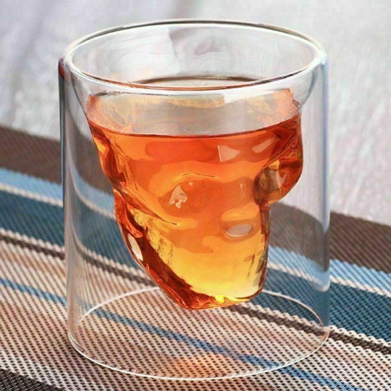 Skull Head Glass Beer Mug With Double Layer High Borosilicate For Home Bar Use