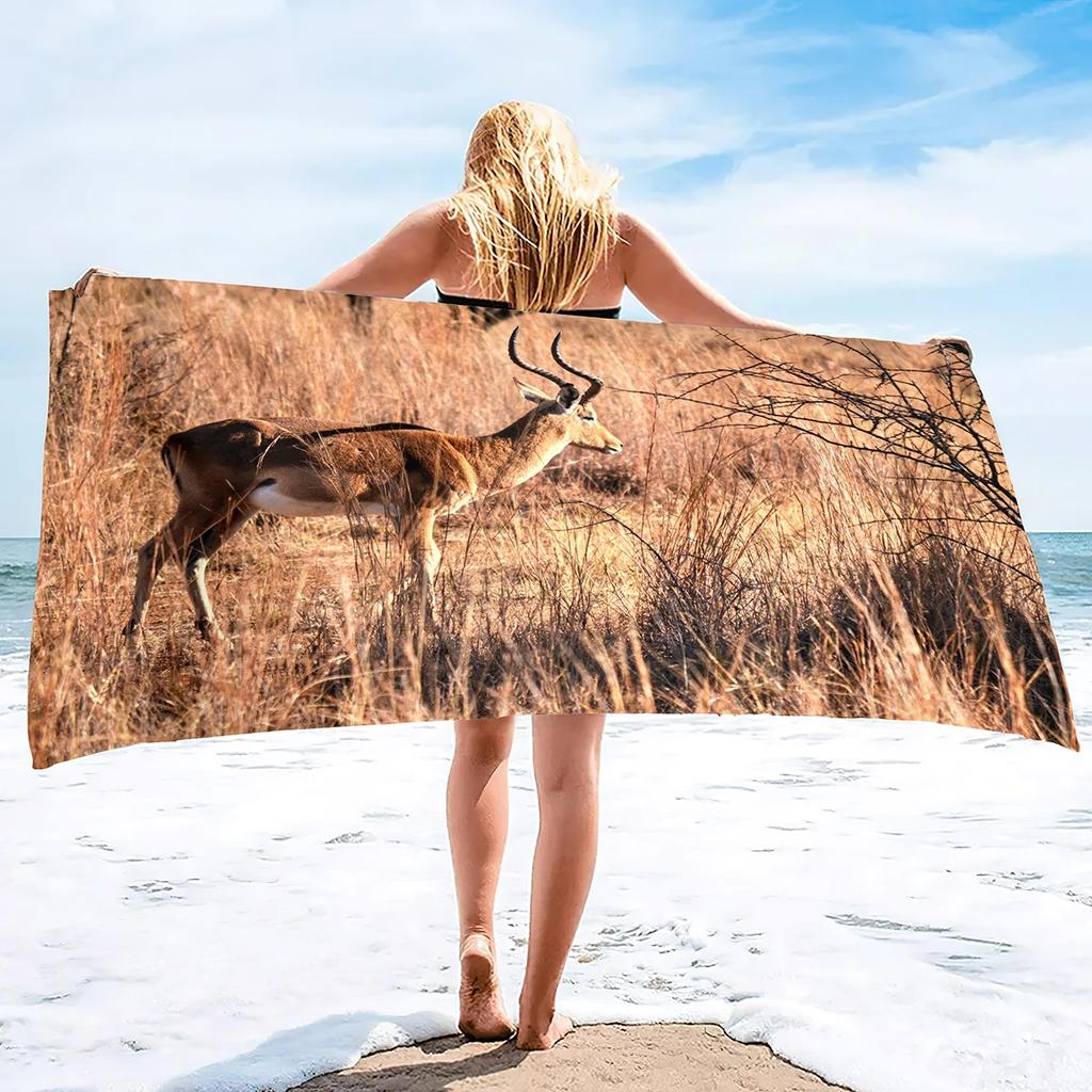 Beach Towel Antelope Print Microfiber Quick Dry Travel Towels Lightweight Compact Beach Accessories For Swimming,Camping,Holiday