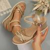 Fashion Women's Braided Corss Strap Wedge Sandals Summer Fashion Gold Platform Sandals Woman Lightweigh Non Slip Beach Sandalias Mujer