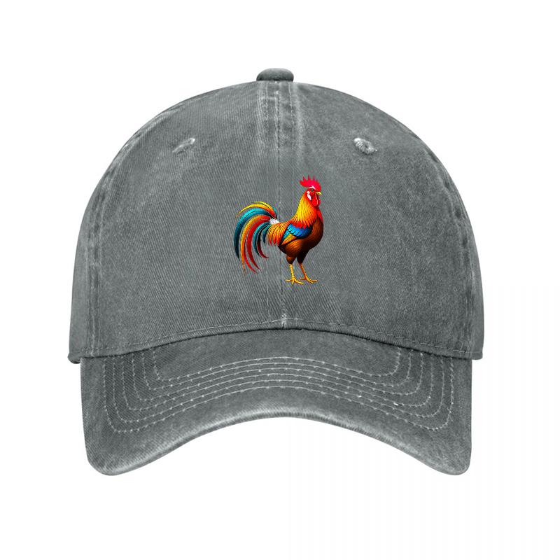 Rooster Logo Washed Cotton Baseball Cap Classic Embroidered Design Adjustable Fit Unisex Streetwear Hat Fashion Accessory