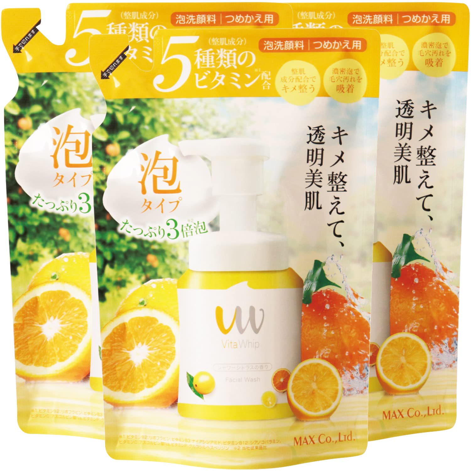 

Vita Whip Пенящийся очищающий гель для лица Сменные блоки x Увлажняющий Пять Больших Сделано в Японии (250 мл 3) - Ниацинамид, Трехслойная пена, Витамины, Нескользящий,