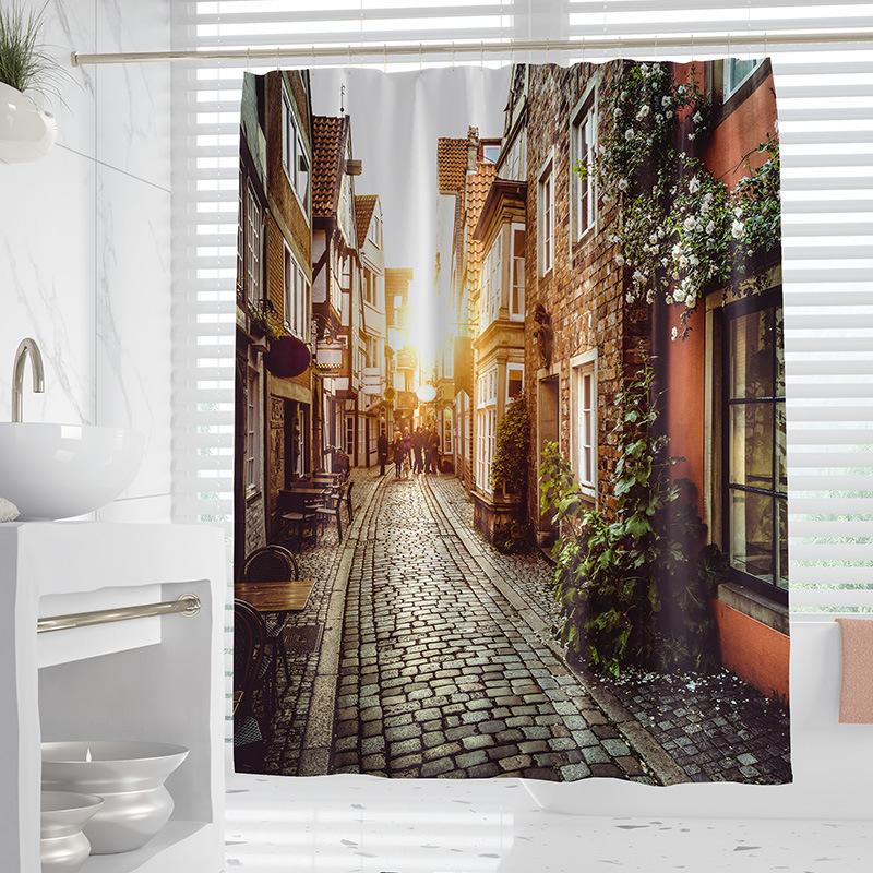 

VIKAMA European-Style Garden Landscape Shower Curtain Waterproof Bathroom Partition Curtain for Wet/Dry Separation Home Decor 90X180C(3X5.9FT)