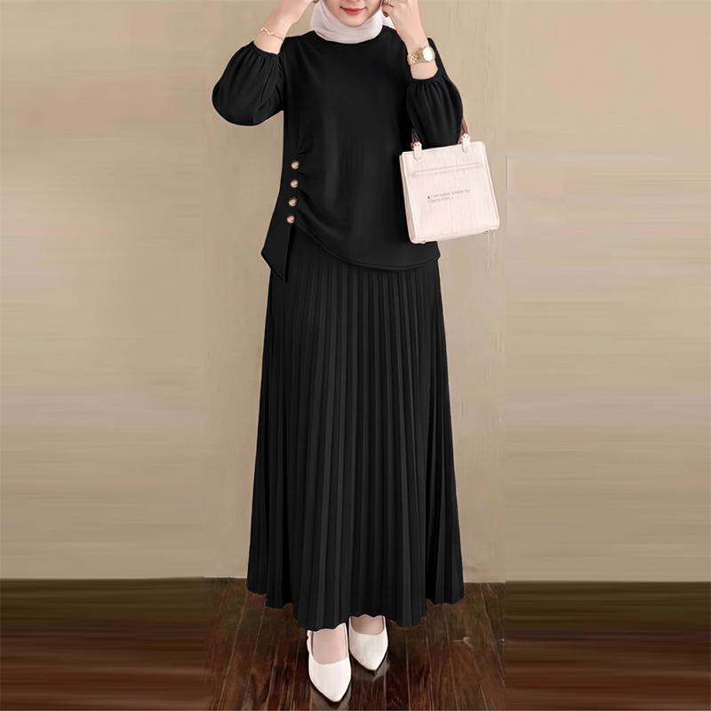 ZANZEA Women 3/4 Sleeve Blouse and Long Skirts Vintage Two Piece Suit Sets