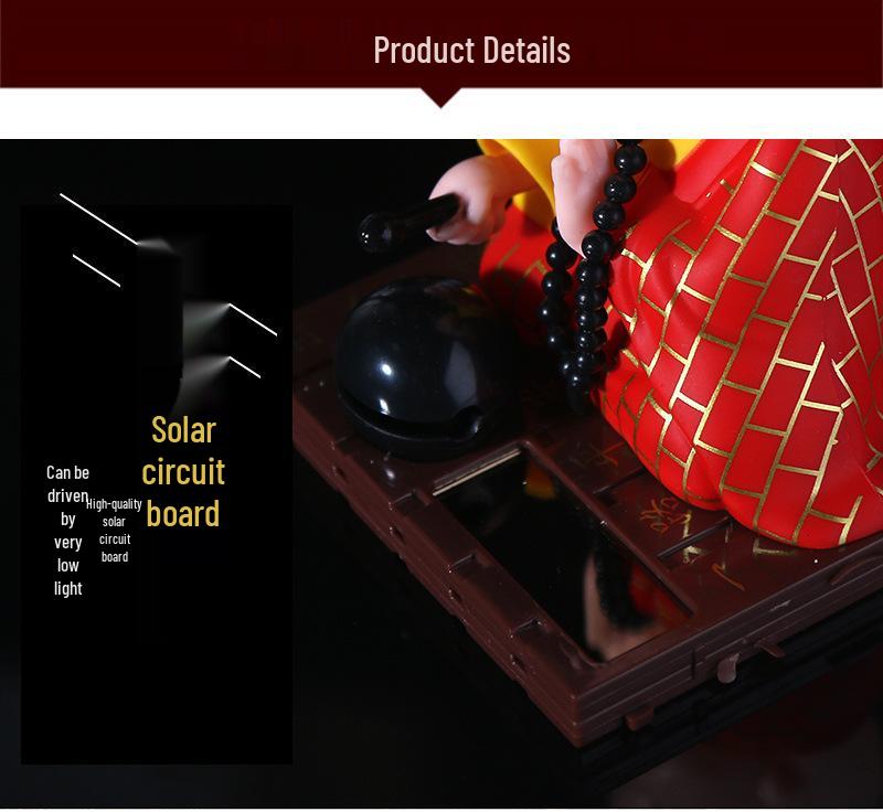 TikTok Solar Monk Car Ornament: Nodding Zen Chanting Figurine