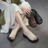 Genuine Leather Peep Toe Wedges Slippers Versatile Thick Soled Comfortable Women's Outdoor Slides
