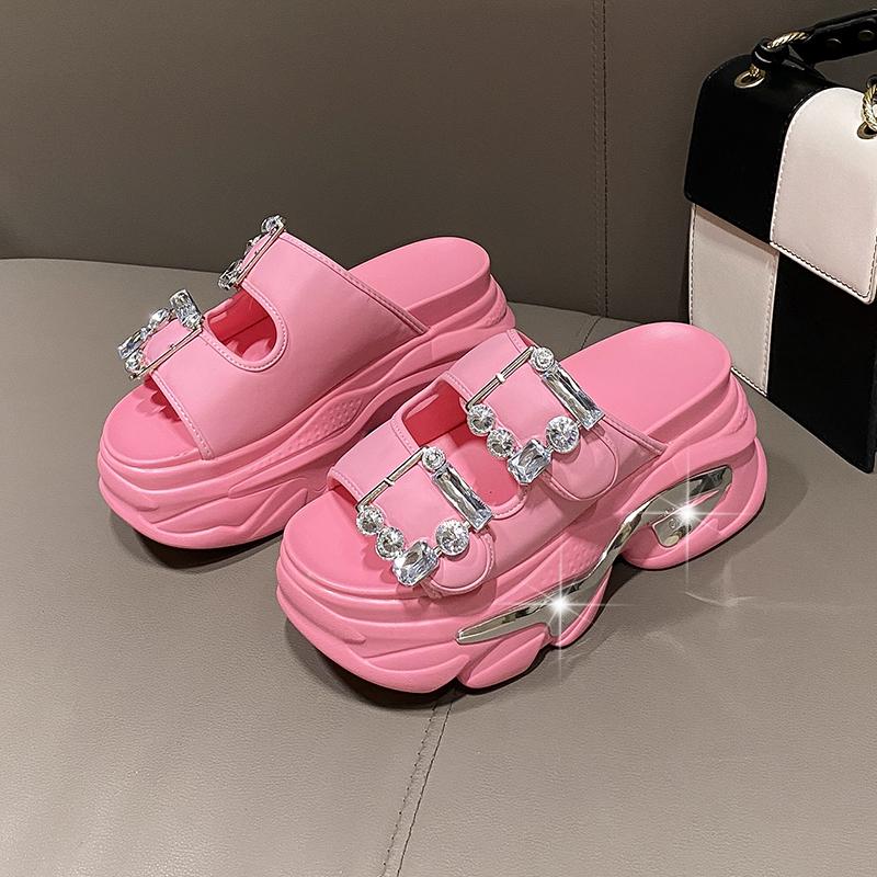 Fashion Women Slippers Female Sandals 9CM Bling High Heels Ladies High Platform Beach Slides New 2025 Summer Chunky Flip Flops Woman