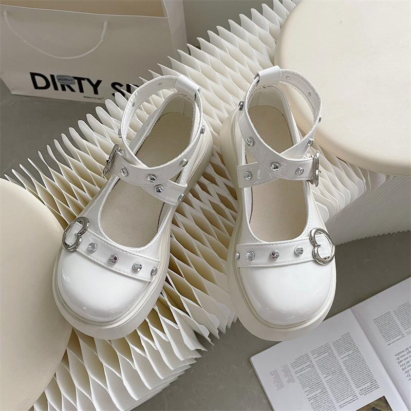 

2024 Весна Осень Лидеры Распродажи Ретро Маленькие Кожаные Туфли Женская Мода Туфли Le Fu Туфли Мэри Джейн На Толстой Подошве Туфли для Женщин 40 белый