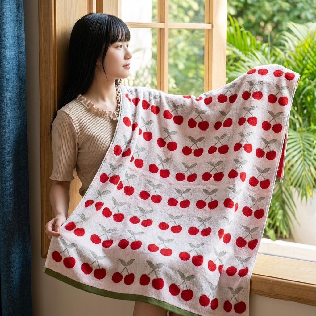 Large Grade A Yarn-Dyed Jacquard Cotton Bath Towel - Thick, Absorbent, Adult Style