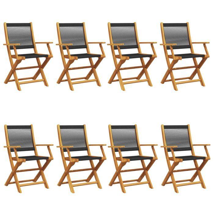 VidaXL Folding Garden Chairs Set of 8 Black Solid Acacia Wood, Garden Seat, Patio Chair, Dining Chair of 3214567