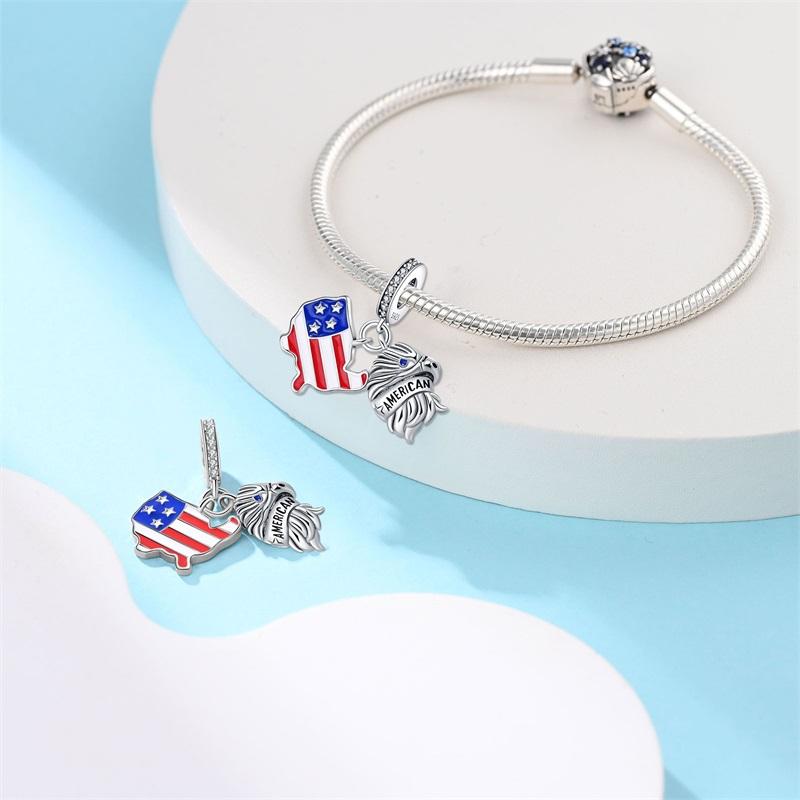 Charms Fit Pan S925 Silver American Style USA Eagle Independence Day Camera Passport Beads Original Bracelets DIY Fine Jewelry