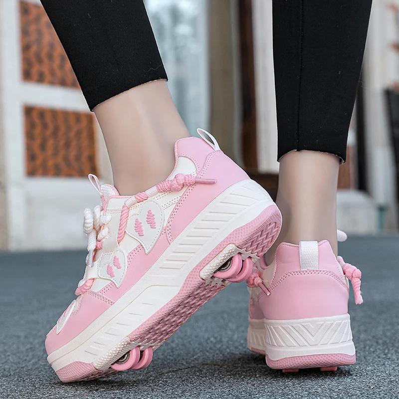 Nuevos zapatos de paseo para niñas Patines invisibles de cuatro ruedas medianos para niños Estudiantes patines de ruedas con cordones niños