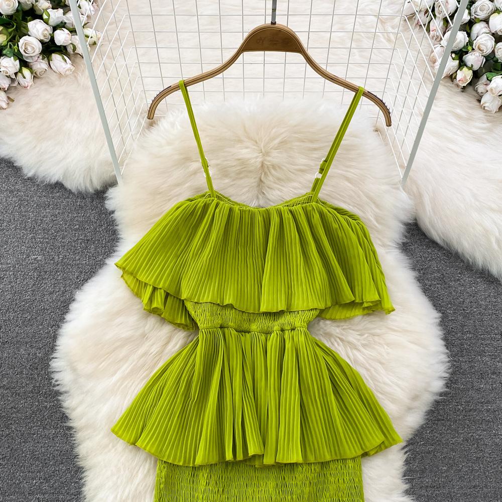 Letní dámské módní šaty na ramínka Sladké bez zad Vysoký pas Nepravidelné A-linie Dortové šaty Plážové šaty na dovolenou u moře