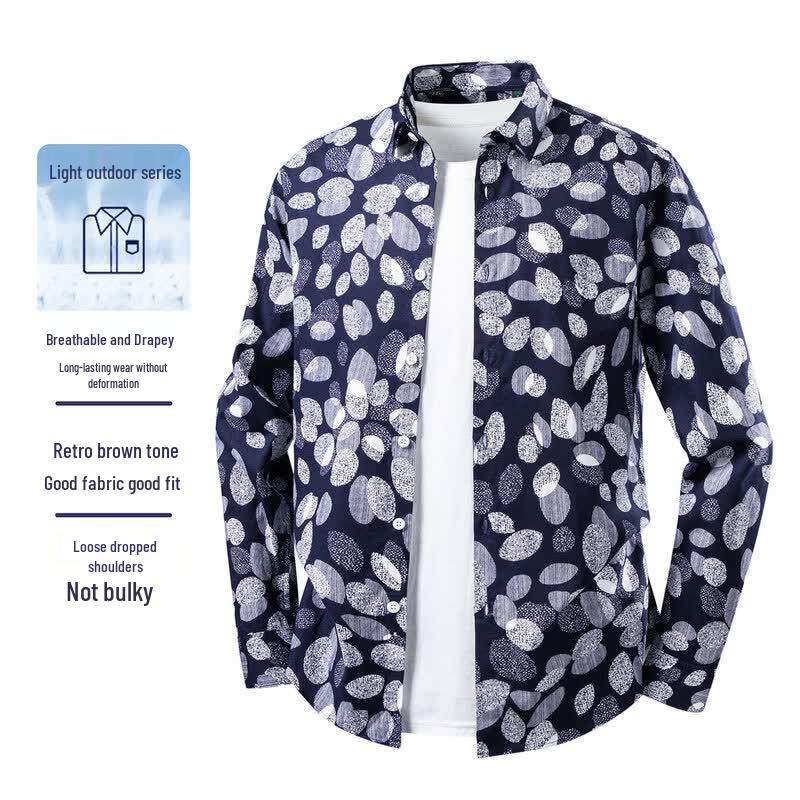 SHANSHAN Men s Printed Casual Long Sleeve Shirt S