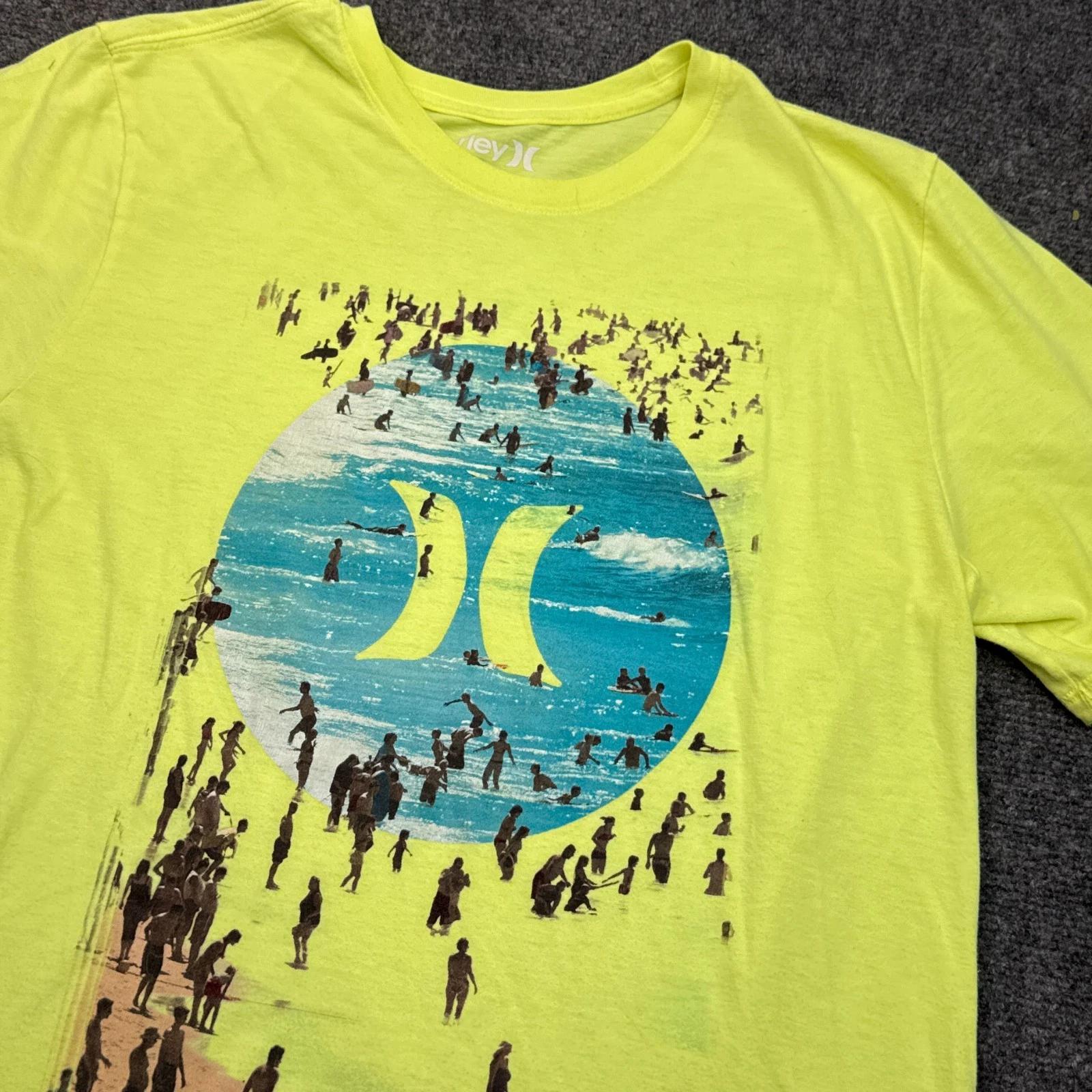 Hurley T Shirt Mens Size Large Neon Yellow Beach Y2K Surf Style Graphic Tee 4XL