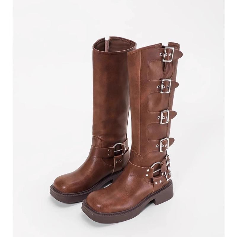 

Платформенные рыцарские сапоги женские новые летне-осенние, до колена, коричневые, в стиле вестерн, ковбойские, западные, сычуаньские, высокие, длинные сапоги 40