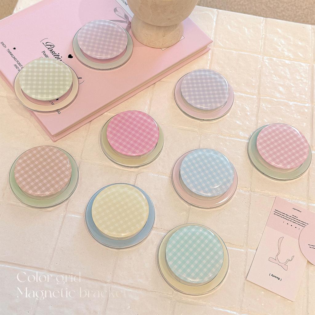 Korean Ins Style Niche Contrasting Plaid for MagSafe Magnetic Bracket Adsorption Retractable Airbag Bracket for Women