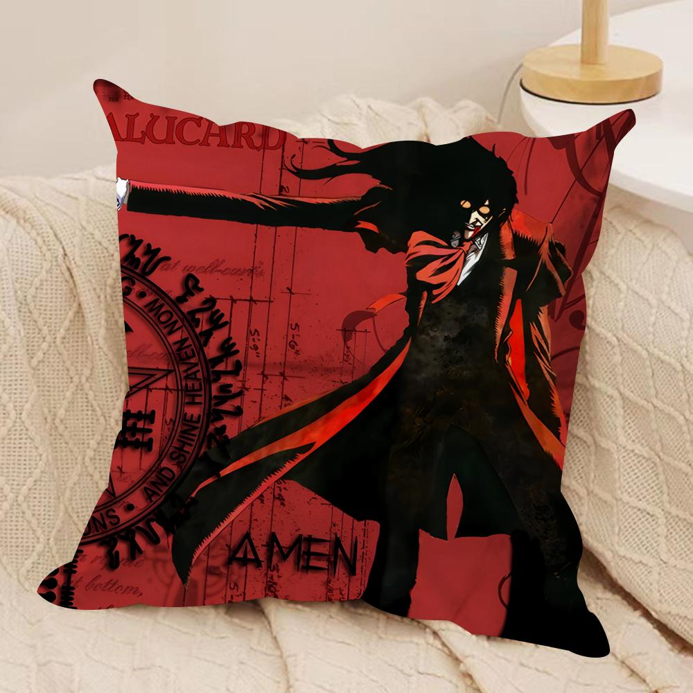 Alucard H-Hellsing Anime Cushion Cover Silky Short Plush Invisible Zipper Dustproof Sofa Pillow Case For Home Decor
