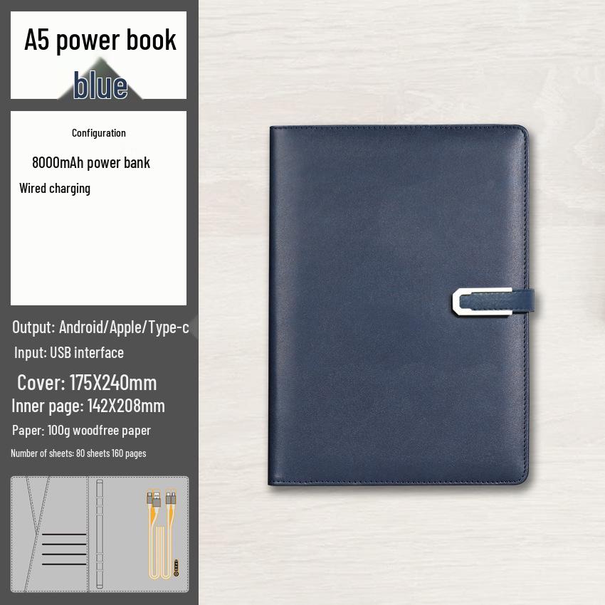 A5 Multi-Function Notebook Gift Set with USB & Wireless Charger - Customizable Logo Option