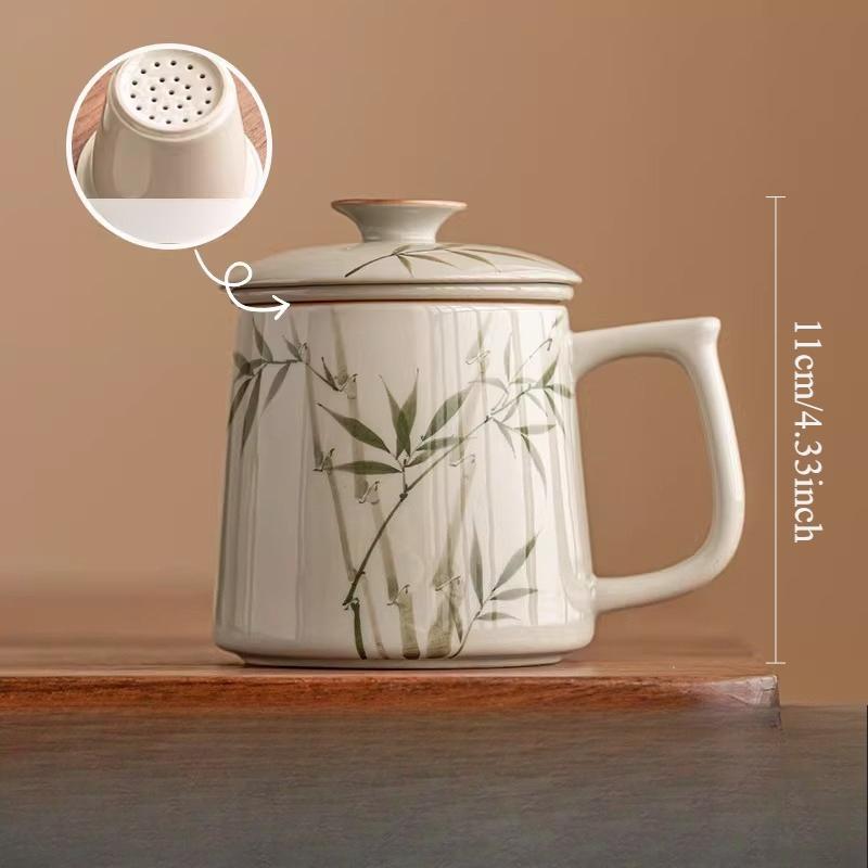 

350ml Ceramic Mug Filter Tea Cup with Lid Tea and Water Separation Office Cup Household Large Capacity Drinking Utensils 350ml бежевый