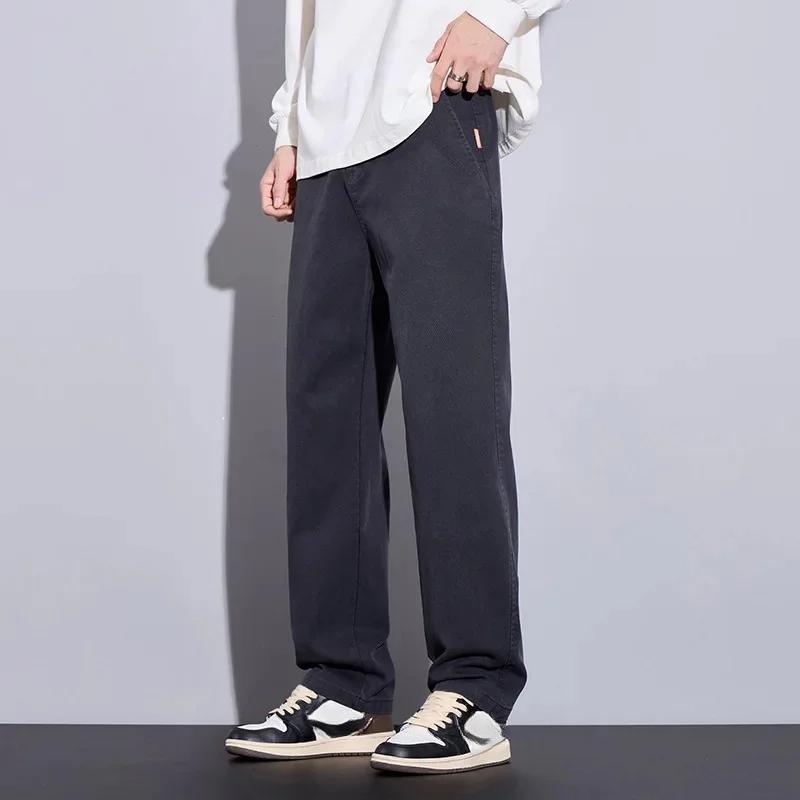 Autumn Winter Fleece-Lined Thickened Loose-Fit Straight-Leg Casual Pants Men's Fashionable Versatile Light Business Trousers Wid